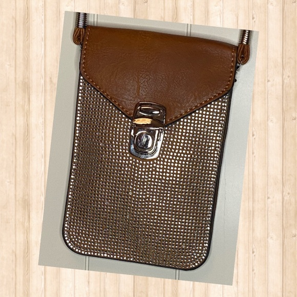 Rhinestone Crossbody bag 7 1/4" x 4 3/4" Brown - Picture 2 of 5